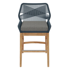 Wellspring Blue/Graphite Outdoor Patio Teak and Rope Counter Stool - Ornate Home
