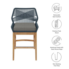 Wellspring Blue/Graphite Outdoor Patio Teak and Rope Counter Stool - Ornate Home