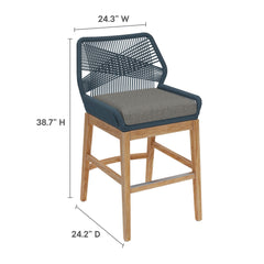 Wellspring Blue/Graphite Outdoor Patio Teak and Rope Counter Stool - Ornate Home