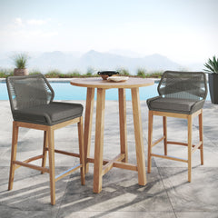 Wellspring Gray/Graphite 3-Piece Outdoor Patio Teak Wood Bar Set - Ornate Home
