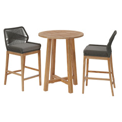 Wellspring Gray/Graphite 3-Piece Outdoor Patio Teak Wood Bar Set - Ornate Home