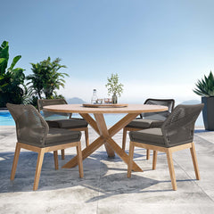 Wellspring Gray/Graphite 5-Piece Outdoor Patio Teak Wood Dining Set - Ornate Home