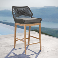 Wellspring Gray/Graphite Outdoor Patio Teak Wood Bar Stool - Ornate Home
