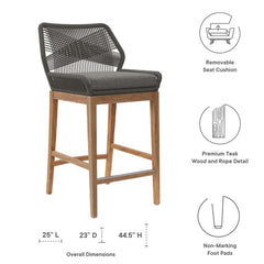 Wellspring Gray/Graphite Outdoor Patio Teak Wood Bar Stool - Ornate Home