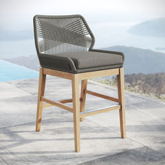 Wellspring Gray/Graphite Outdoor Patio Teak and Rope Counter Stool - Ornate Home