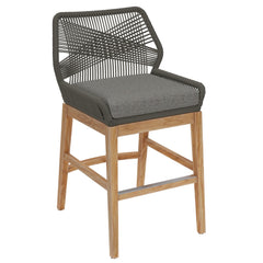 Wellspring Gray/Graphite Outdoor Patio Teak and Rope Counter Stool - Ornate Home