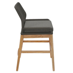 Wellspring Gray/Graphite Outdoor Patio Teak and Rope Counter Stool - Ornate Home