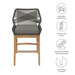Wellspring Gray/Graphite Outdoor Patio Teak and Rope Counter Stool - Ornate Home