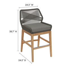 Wellspring Gray/Graphite Outdoor Patio Teak and Rope Counter Stool - Ornate Home
