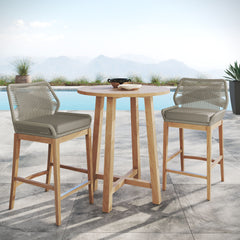 Wellspring Light Gray Greige 3-Piece Outdoor Patio Teak Wood Bar Set - Ornate Home