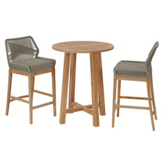 Wellspring Light Gray Greige 3-Piece Outdoor Patio Teak Wood Bar Set - Ornate Home