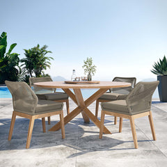 Wellspring Light Gray Greige 5-Piece Outdoor Patio Teak Wood Dining Set - Ornate Home