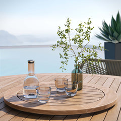 Wellspring Light Gray Greige 5-Piece Outdoor Patio Teak Wood Dining Set - Ornate Home