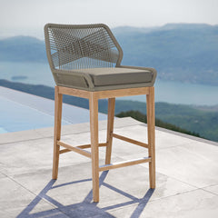 Wellspring Light Gray Greige Outdoor Patio Teak Wood Bar Stool - Ornate Home