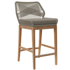 Wellspring Light Gray Greige Outdoor Patio Teak Wood Bar Stool - Ornate Home
