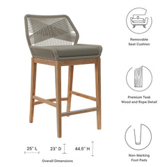 Wellspring Light Gray Greige Outdoor Patio Teak Wood Bar Stool - Ornate Home