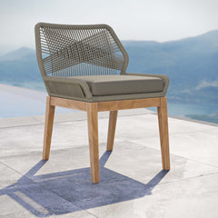 Wellspring Light Gray Greige Outdoor Patio Teak Wood Dining Chair - Ornate Home