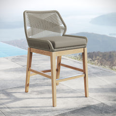 Wellspring Light Gray Greige Outdoor Patio Teak and Rope Counter Stool - Ornate Home