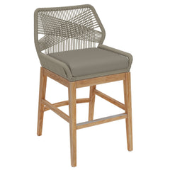 Wellspring Light Gray Greige Outdoor Patio Teak and Rope Counter Stool - Ornate Home