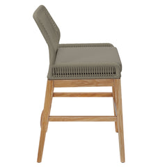 Wellspring Light Gray Greige Outdoor Patio Teak and Rope Counter Stool - Ornate Home
