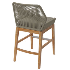 Wellspring Light Gray Greige Outdoor Patio Teak and Rope Counter Stool - Ornate Home