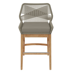 Wellspring Light Gray Greige Outdoor Patio Teak and Rope Counter Stool - Ornate Home