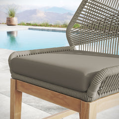 Wellspring Light Gray Greige Outdoor Patio Teak and Rope Counter Stool - Ornate Home