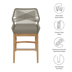 Wellspring Light Gray Greige Outdoor Patio Teak and Rope Counter Stool - Ornate Home