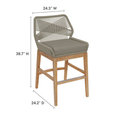 Wellspring Light Gray Greige Outdoor Patio Teak and Rope Counter Stool - Ornate Home