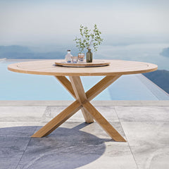 Wellspring Natural 63" Outdoor Patio Teak Wood Dining Table - Ornate Home