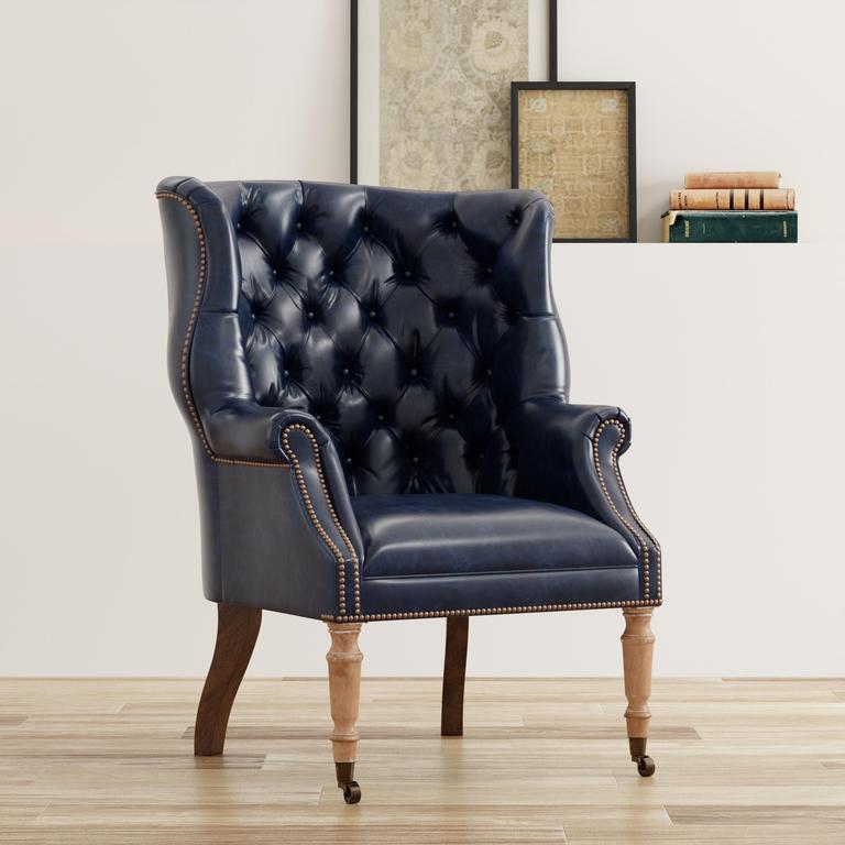 Welsh Blue Leather Chair - Ornate Home