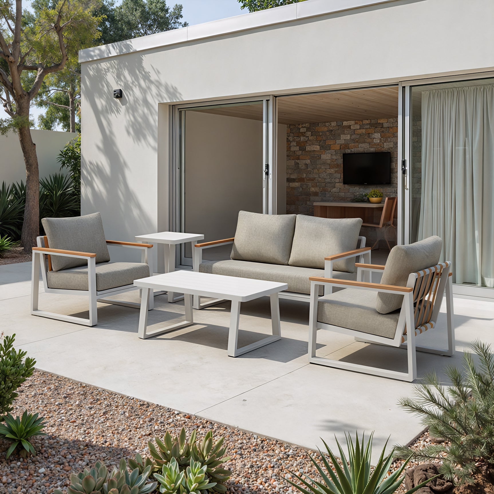 Welt Taupe & White Armchair