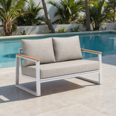 Welt Taupe & White Outdoor Sofa - Ornate Home