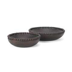 Wendell Dark Brown Wood with Wood Beads Round Bowls - Ornate Home