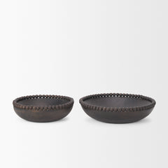 Wendell Dark Brown Wood with Wood Beads Round Bowls - Ornate Home