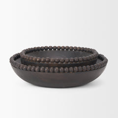 Wendell Dark Brown Wood with Wood Beads Round Bowls - Ornate Home