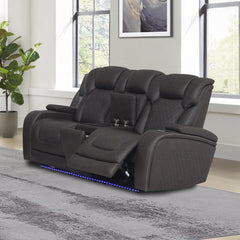 Wendell Dark Gray Microfiber Power Motion Loveseat w/Console - Ornate Home