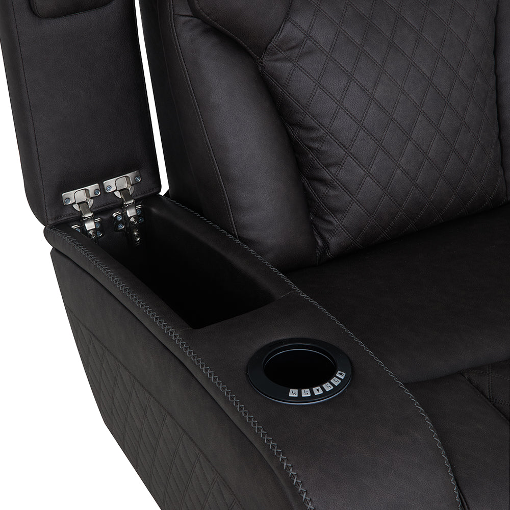 Wendell Dark Gray Microfiber Power Motion Recliner w/Storage,USB & LED - Ornate Home