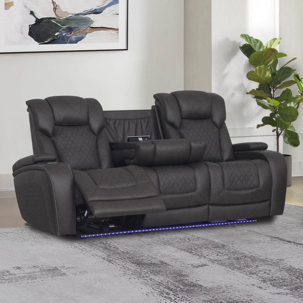Wendell Dark Gray Microfiber Power Motion Sofa w/Dropdown Table - Ornate Home