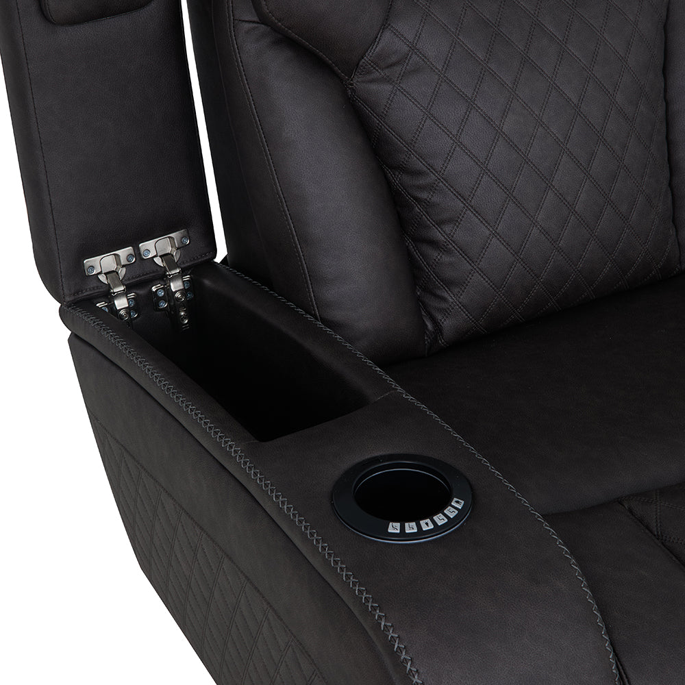 Wendell Dark Gray Microfiber Power Motion Sofa w/Dropdown Table - Ornate Home
