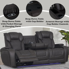 Wendell Dark Gray Microfiber Power Motion Sofa w/Dropdown Table - Ornate Home