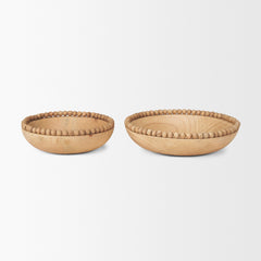Wendell Light Brown Wood with Wood Bead Round Bowls - Ornate Home