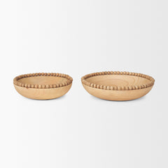 Wendell Light Brown Wood with Wood Bead Round Bowls - Ornate Home