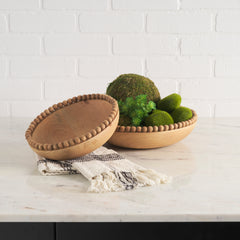 Wendell Light Brown Wood with Wood Bead Round Bowls - Ornate Home