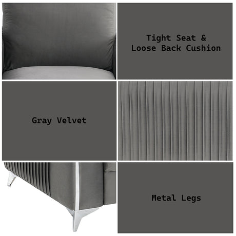 Wenona Gray Velvet Loveseat - Ornate Home