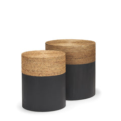 Wenopa Matte Black/Natural Wood Jute Accent Tables - Ornate Home