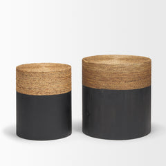 Wenopa Matte Black/Natural Wood Jute Accent Tables - Ornate Home