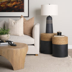 Wenopa Matte Black/Natural Wood Jute Accent Tables - Ornate Home