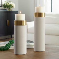 Wessex White Pillar Candleholders (Set of 2) - Ornate Home