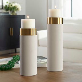 Wessex White Pillar Candleholders (Set of 2) - Ornate Home